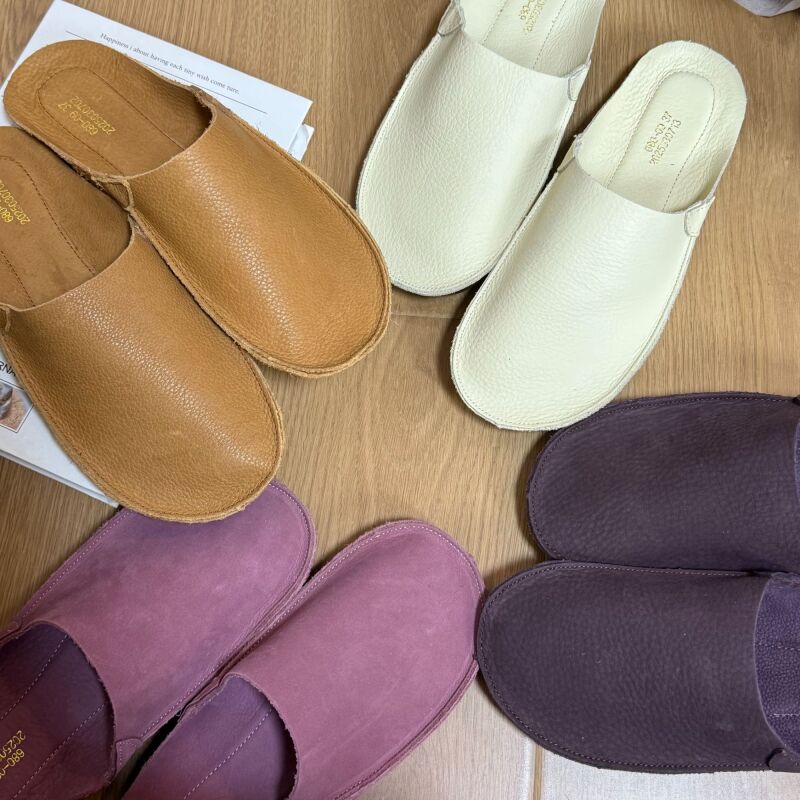 简约休闲包头胶粘鞋平底包头拖凉拖头层牛皮半拖春夏透气