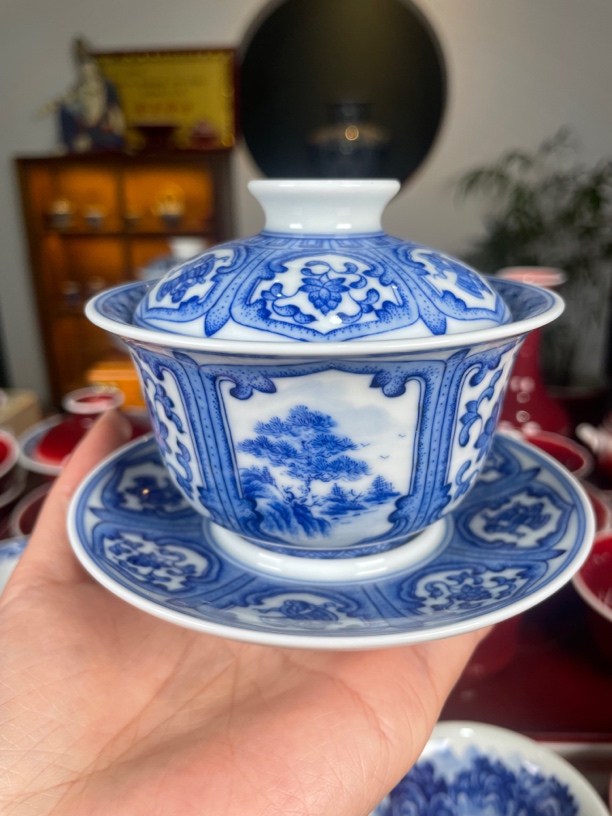 闻轩坊柴窑 开窗元宝盖碗