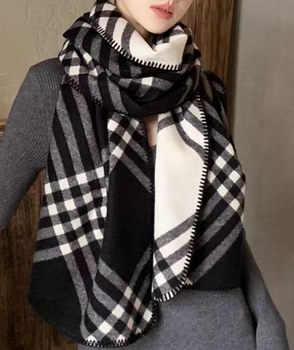 黑白格百搭潮流韩版双面男女围巾披肩