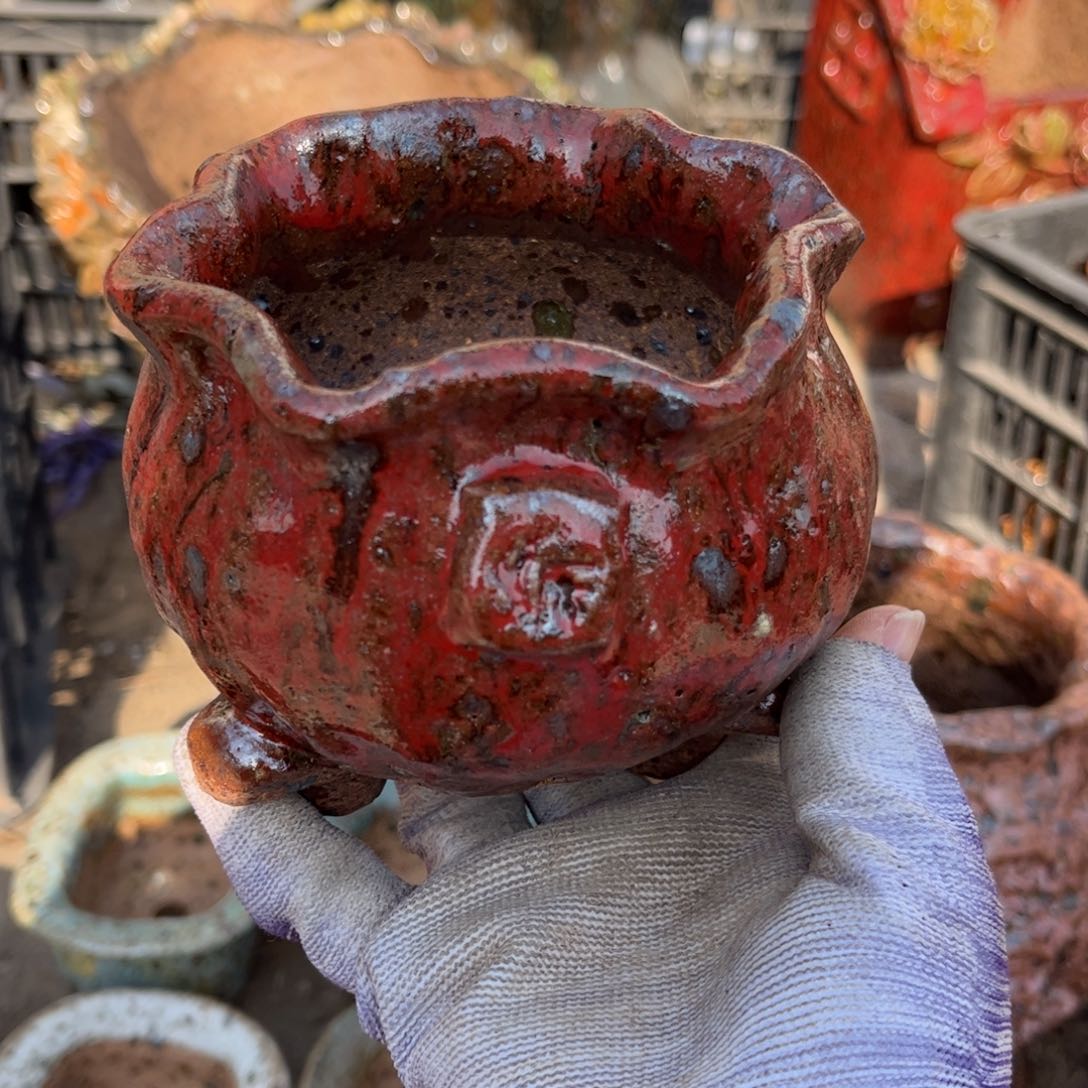 泥塑古镇炻陶花盆