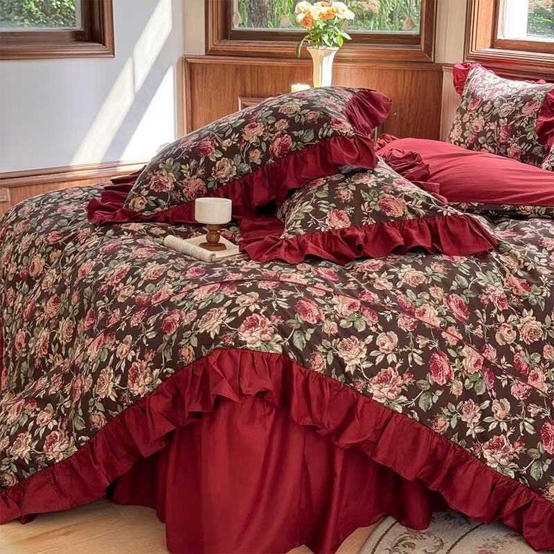 【新疆包邮】皇后娘娘美式田园风床上四件套韩式荷叶边床单被套床