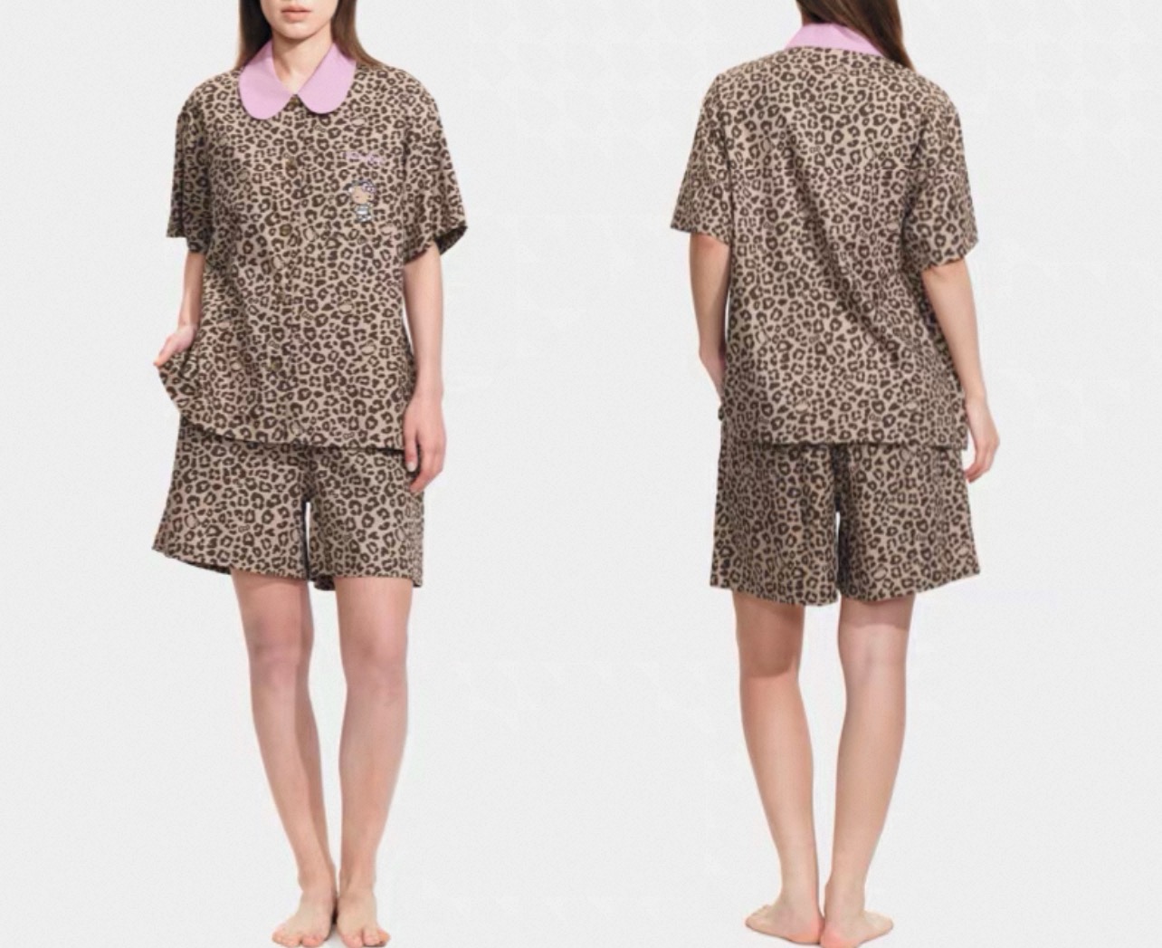 【兽家黑皮kiti-粉豹纹款】 新款潮牌短袖天丝棉质居家服睡衣