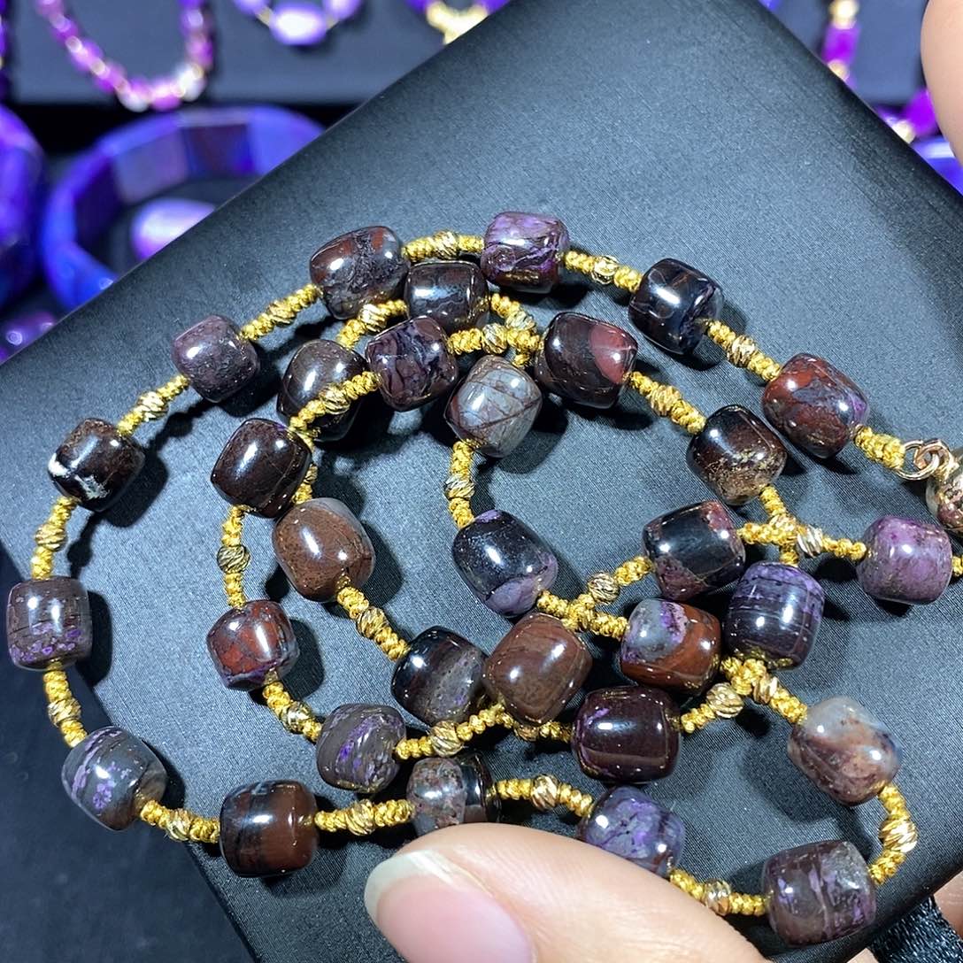 苏纪石（舒俱来）未镶嵌南非舒俱来老油紫桶珠项链