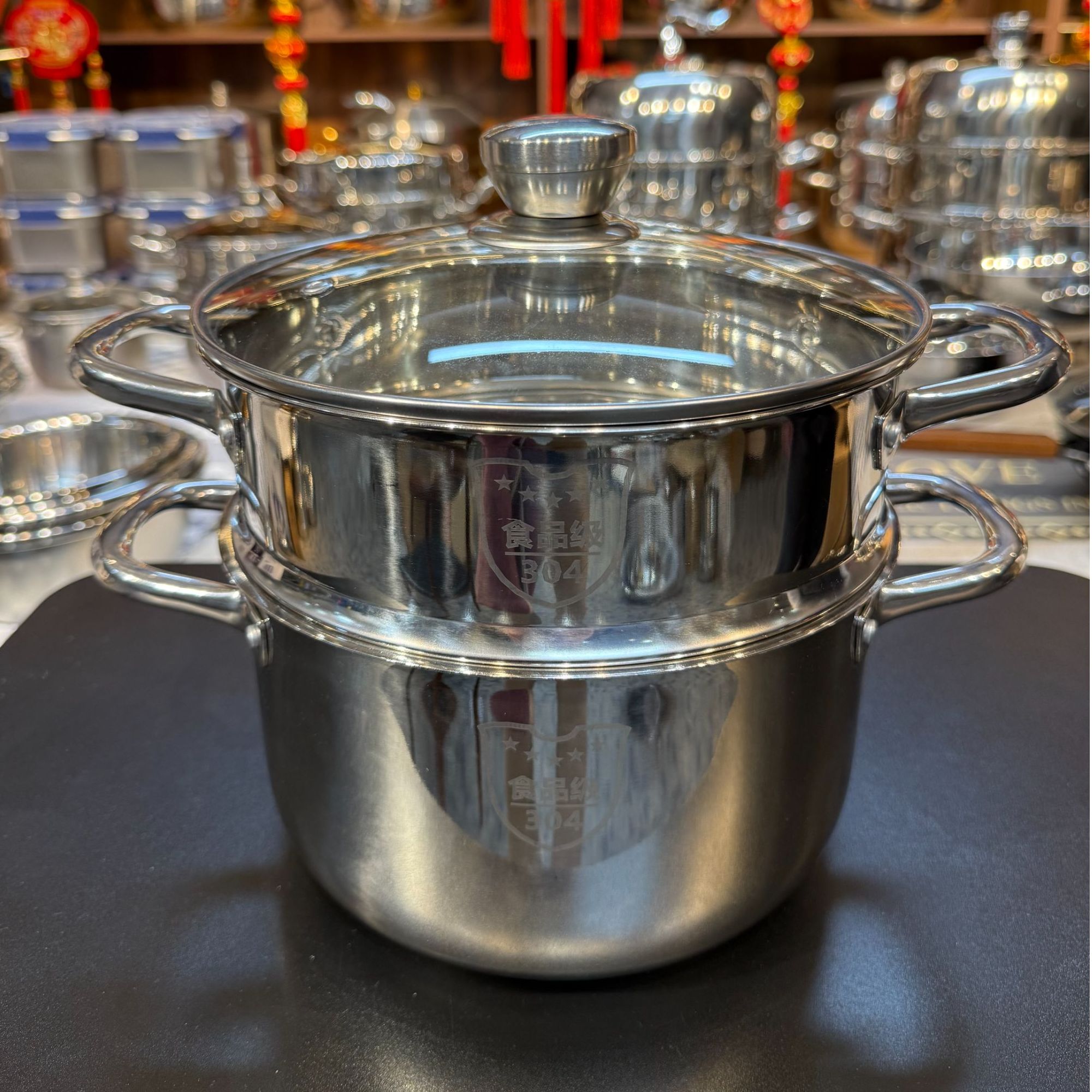 BH/蒸锅24cm双层家用不锈钢蒸锅蒸煮通用蒸包子馒头多功能锅