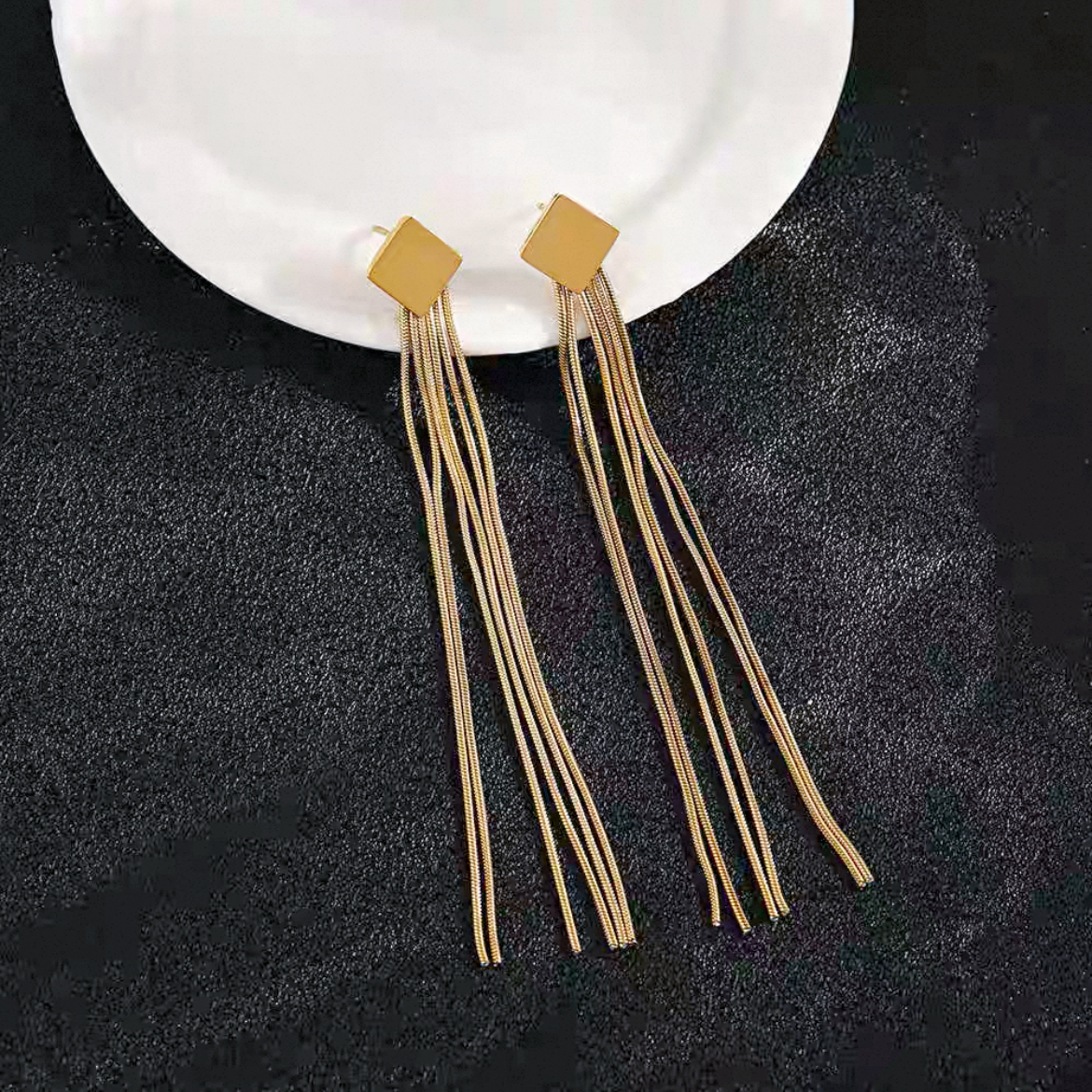 钛钢耳饰 1756钛钢不掉色几何瀑布流苏耳环