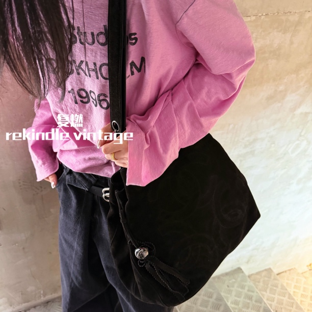 95新 Chanel/香奈儿 复燃精选/黑色麂皮流苏托特包