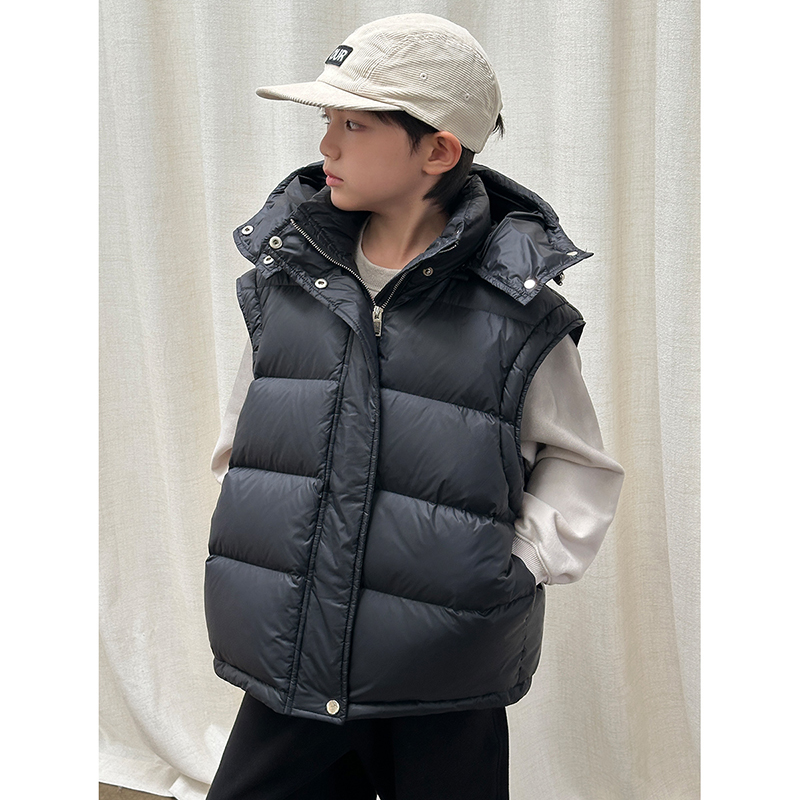 Mast冬装青少年中大童90白鸭绒连帽马甲外穿2025亲子装男女保暖