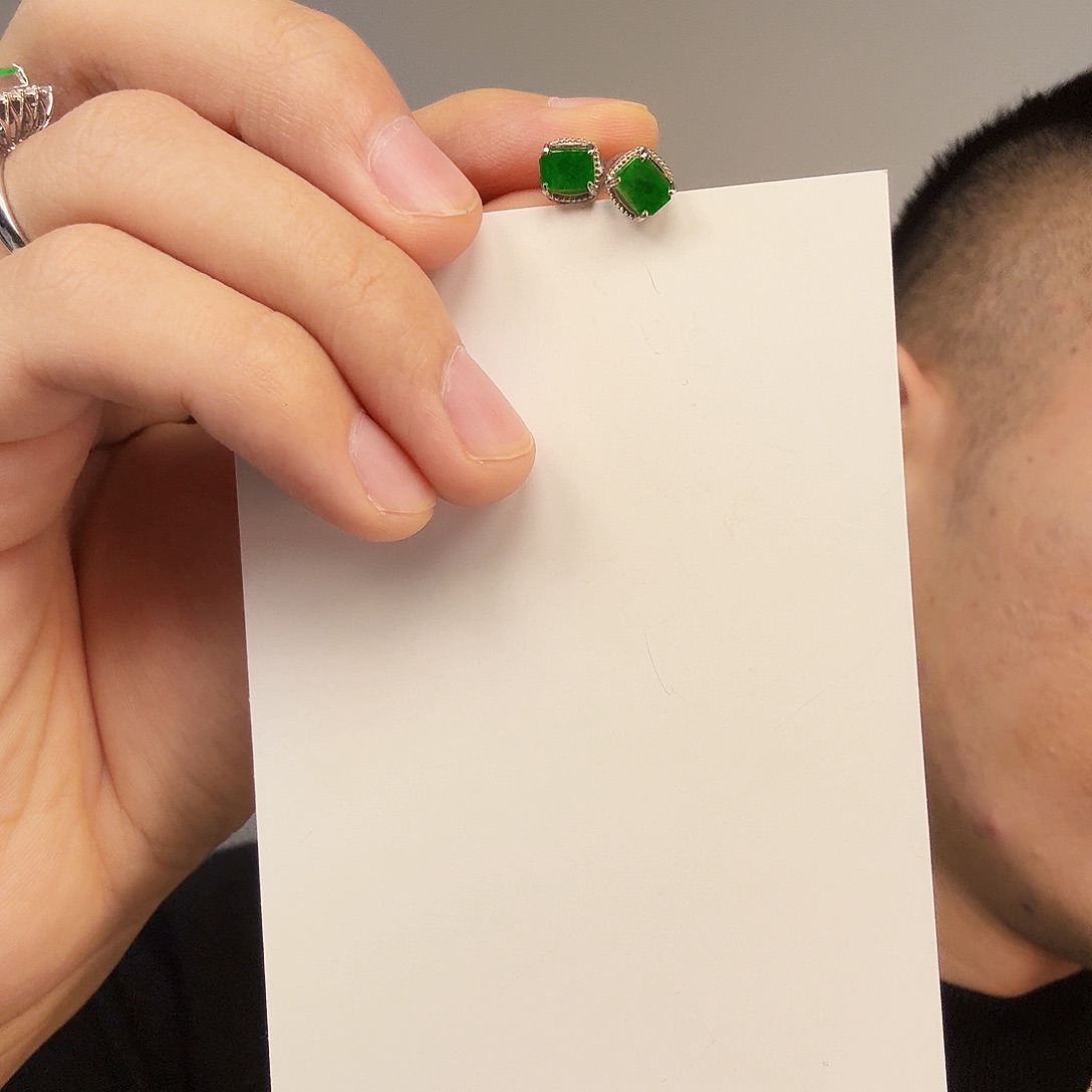 翡翠银S925镶嵌颈饰一对