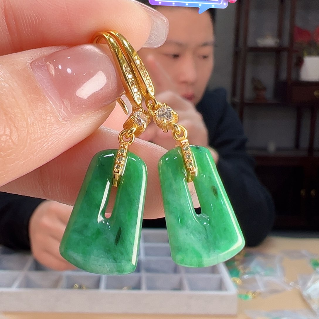翡翠耳饰银S925镶嵌耳环30