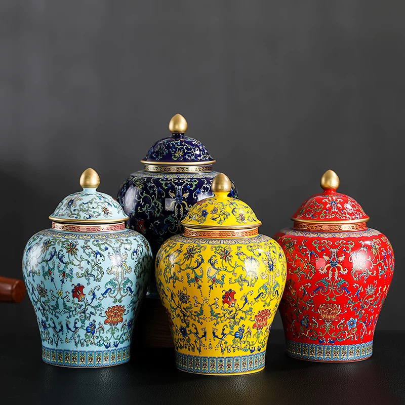 茶叶罐陶瓷珐琅彩大号高档一斤密封罐普洱创意家用储物罐半斤装