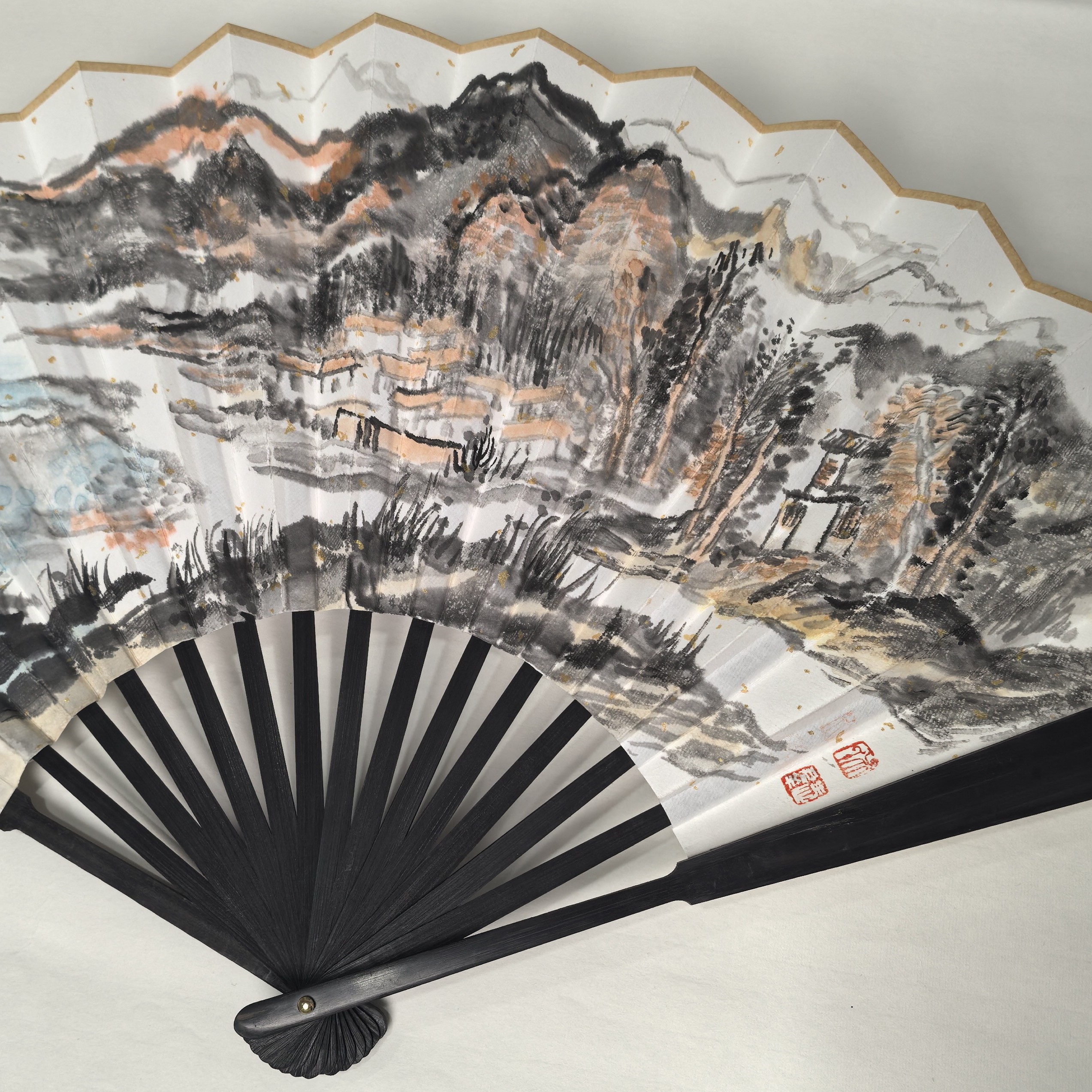 吴爱群老师手绘古风折扇汉服扇子便携复古中国风男士随身