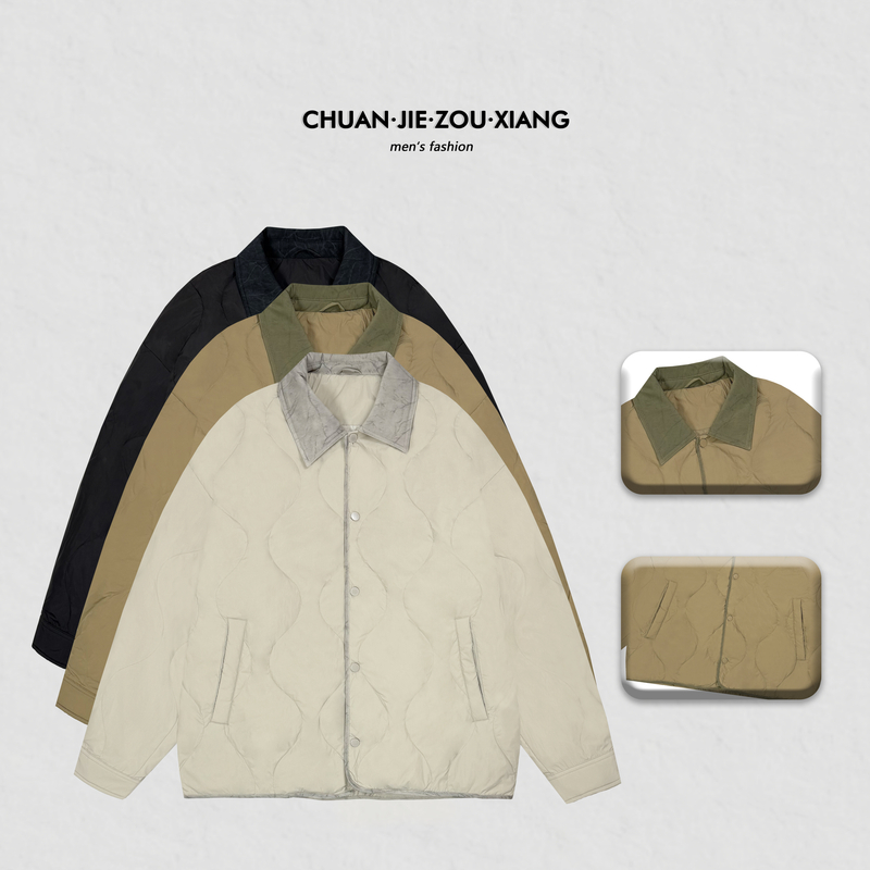 《穿街走巷》冬季老钱翻领90白鸭绒时尚休闲保暖羽绒服外套