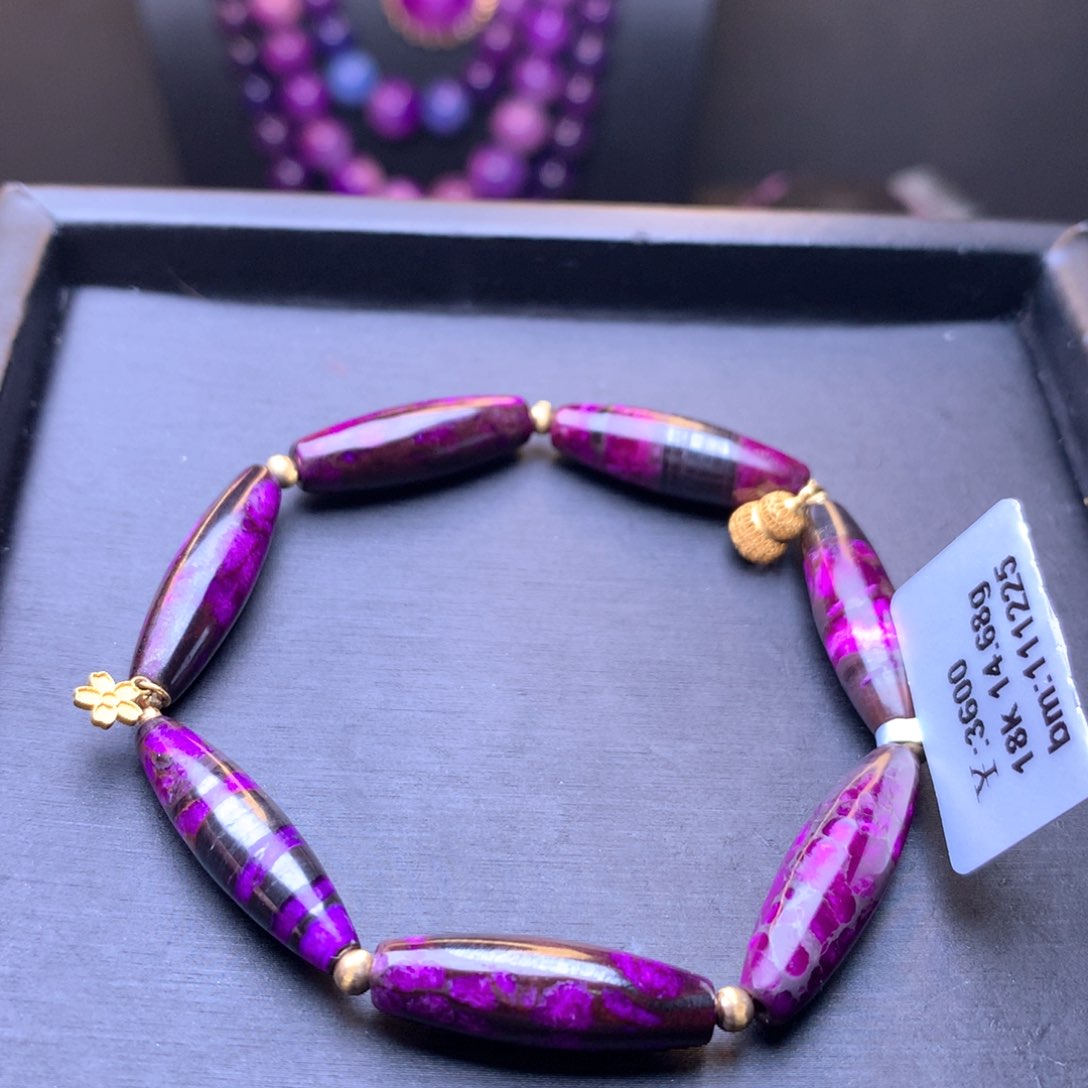 苏纪石（舒俱来）桶珠手串18K金镶嵌