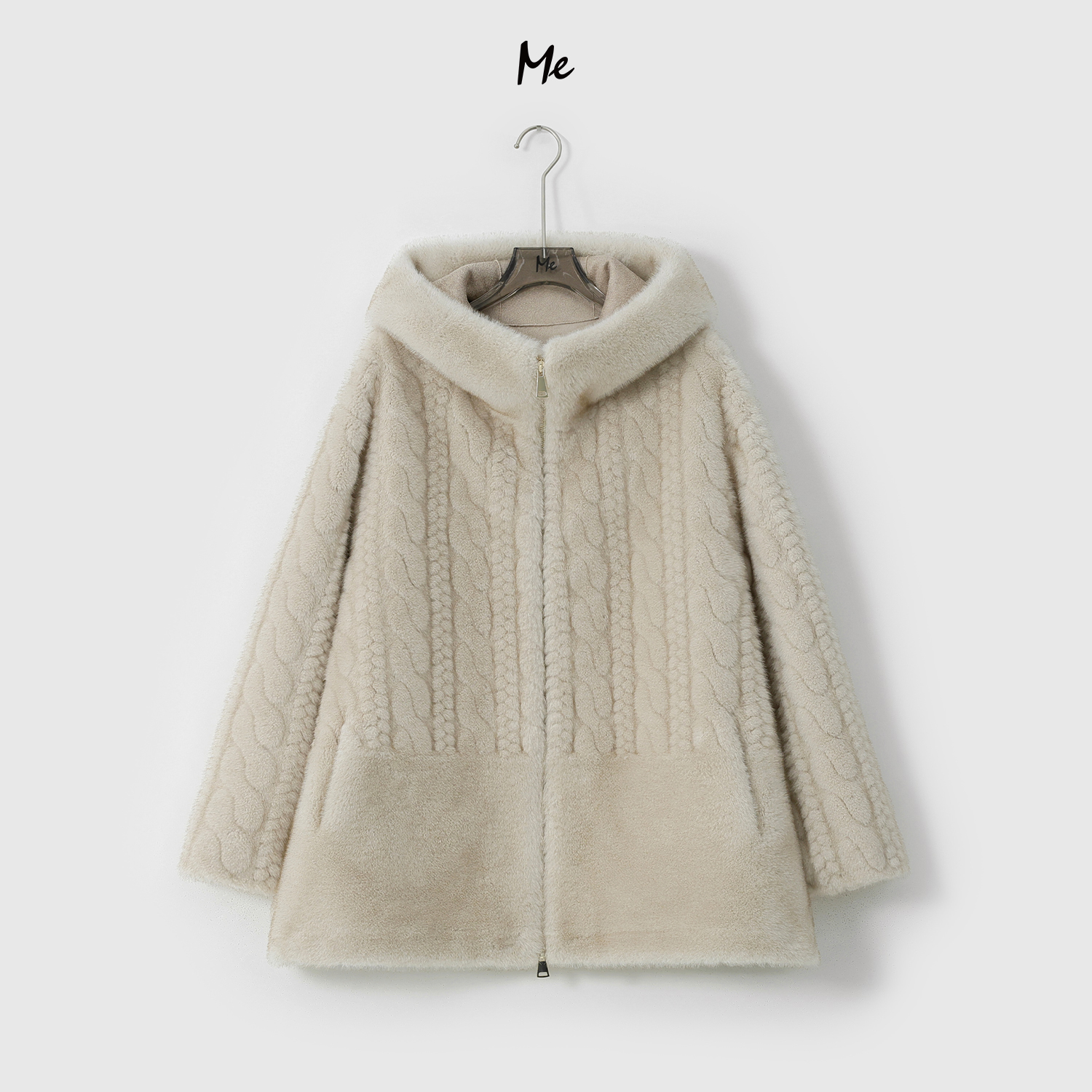 ME【金融圈】稀缺厚绒短针绞花锁温保暖时尚连帽毛毛外套MESA6193