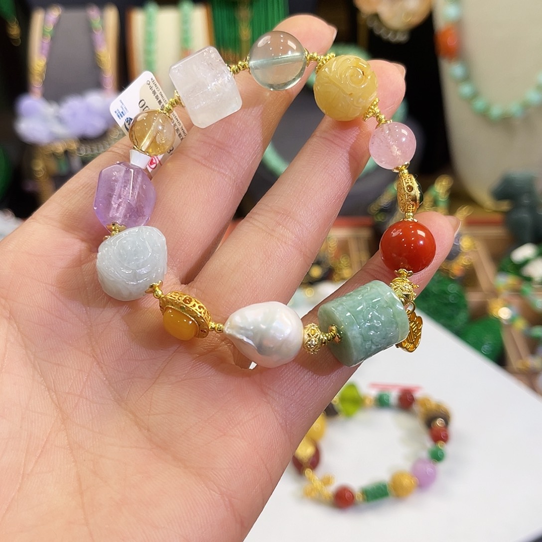 翡翠未镶嵌手链多宝