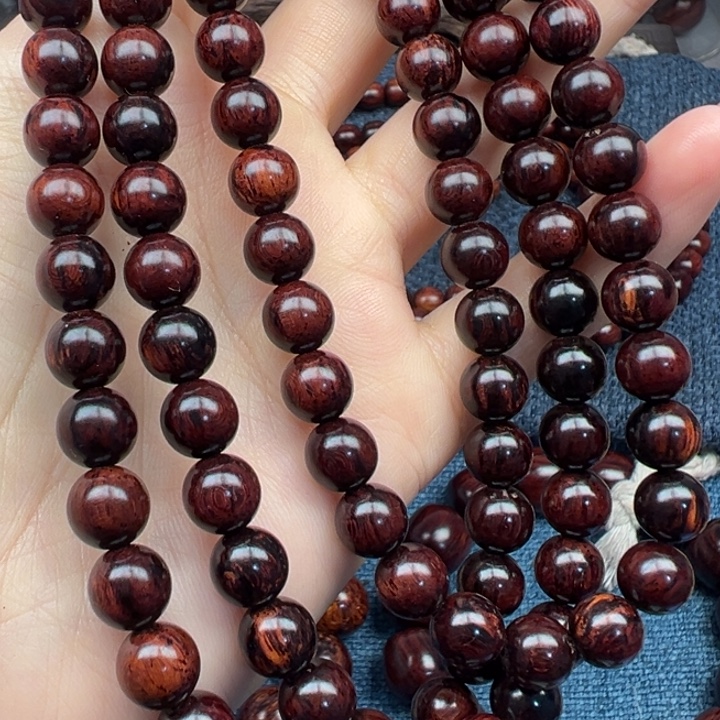 无***路木海南红降花梨公黑金树心油玉化料08圆珠108颗