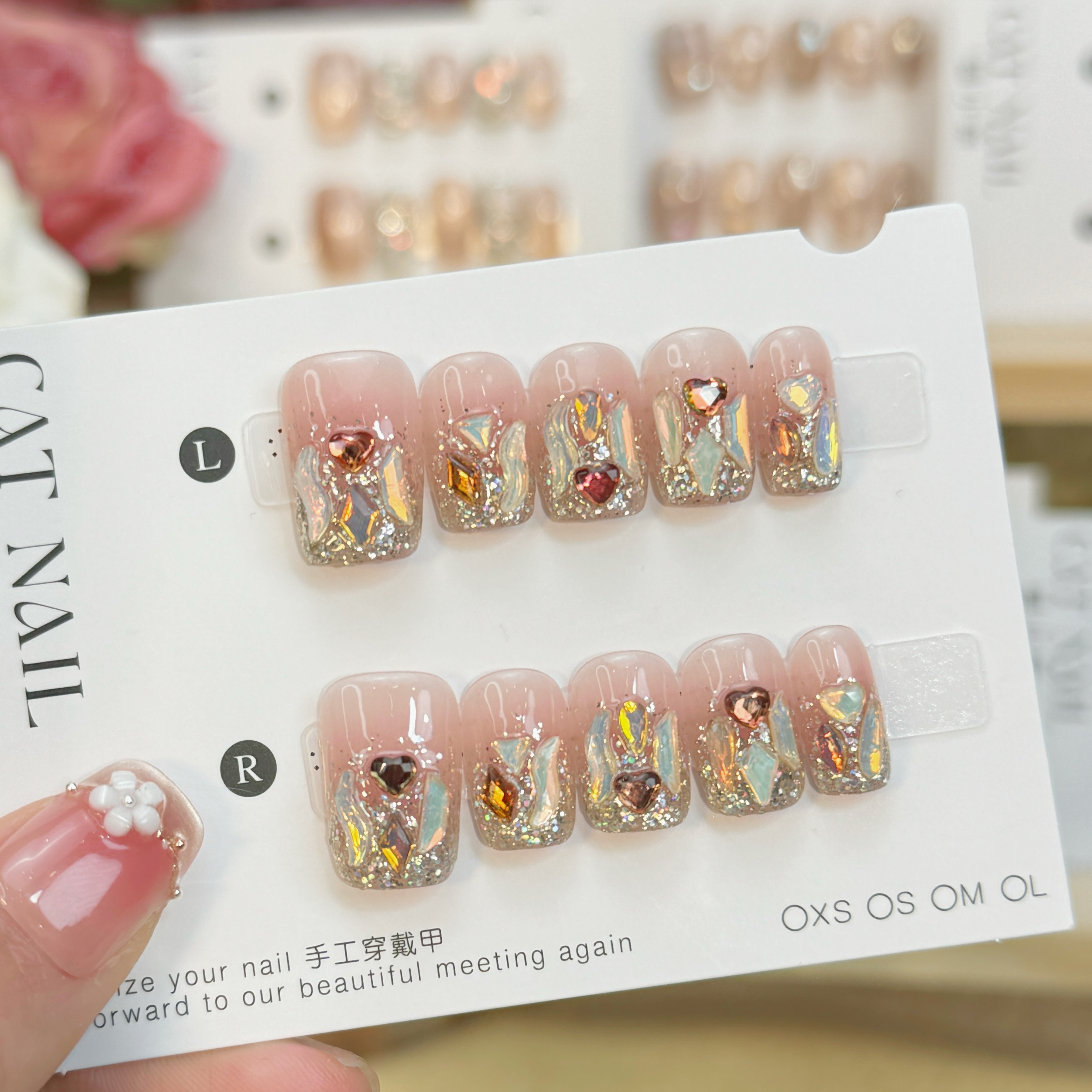 甜蜜心愿 纯手工穿戴甲 定制美甲贴片10片装
