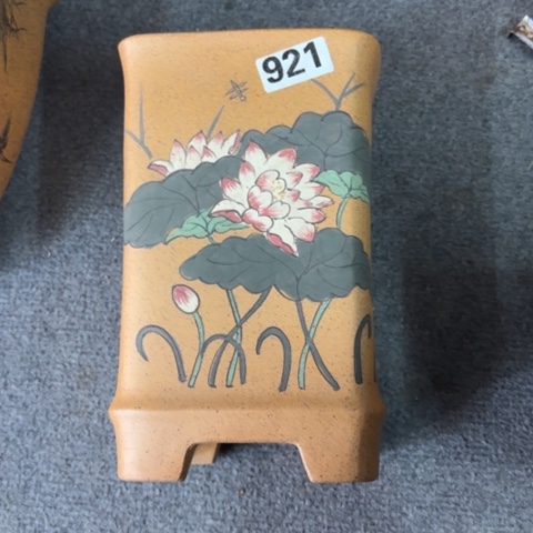 紫砂花盆柴烧特惠竹节签筒荷花手绘921