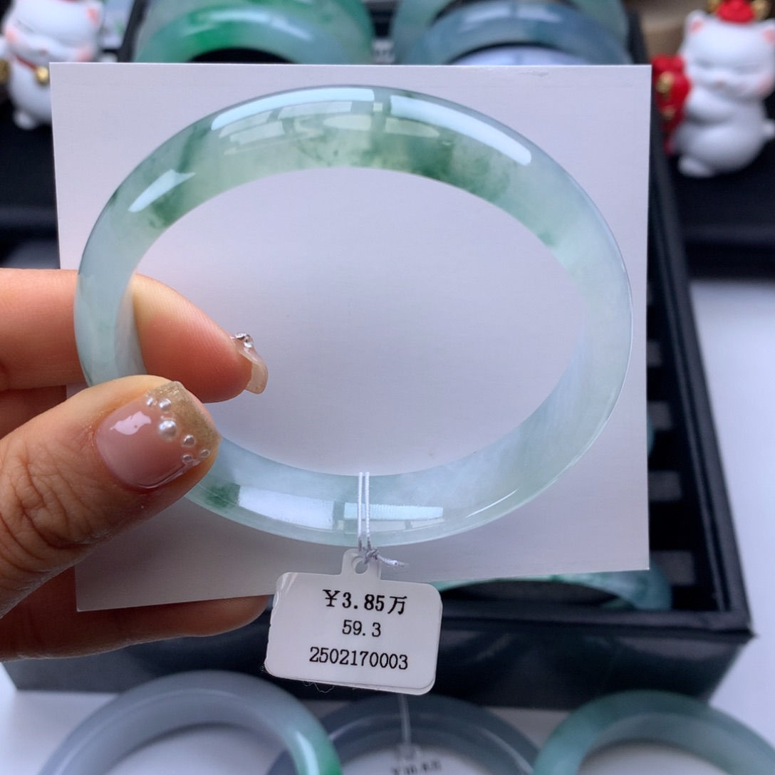翡翠手镯未镶嵌59冰飘花正圈