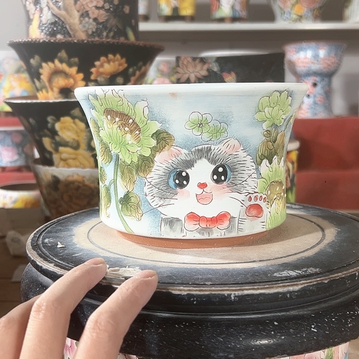 景德镇手绘花盆 满38包邮