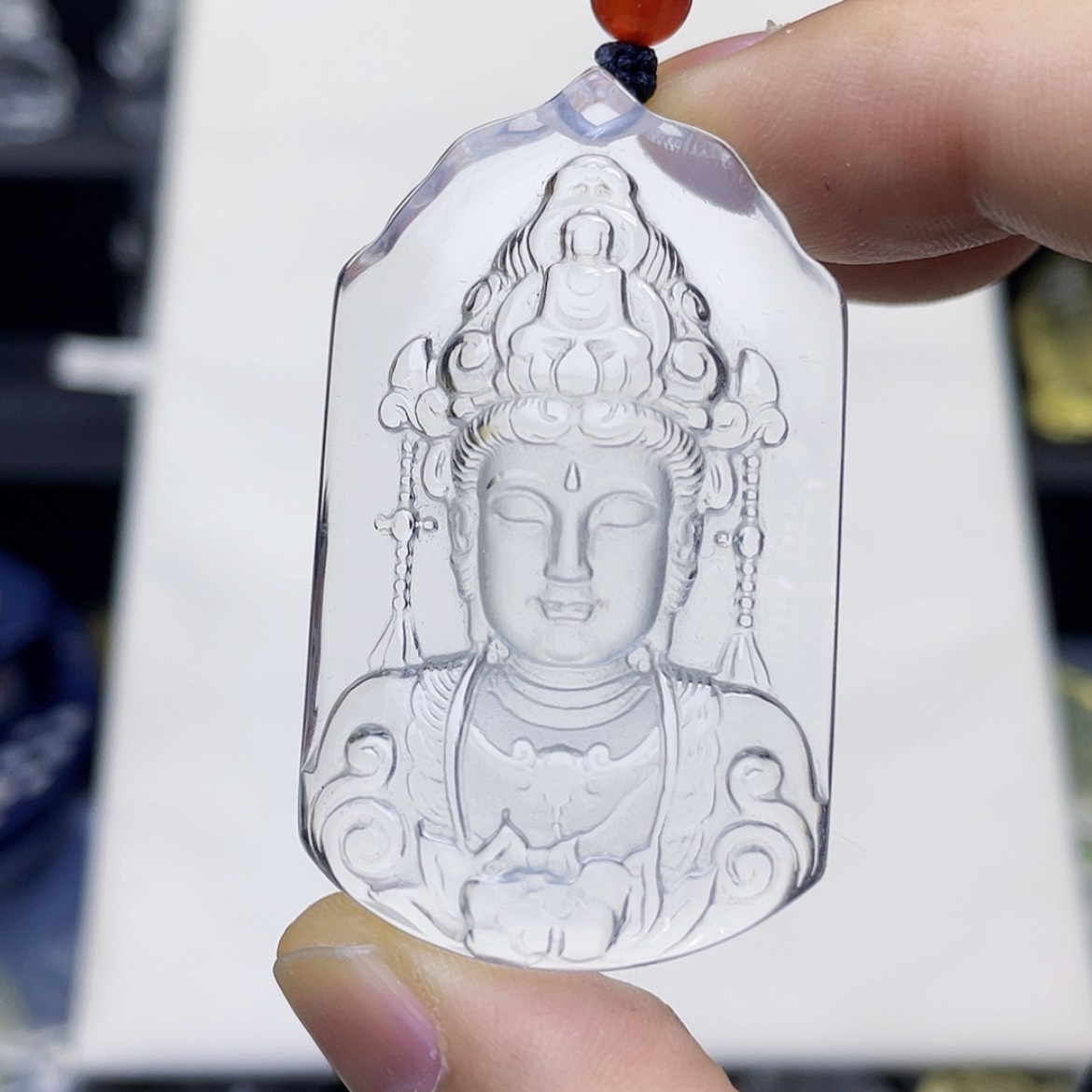 【闪购商品】水晶颈饰未镶嵌白水晶精雕莲花观音吊坠