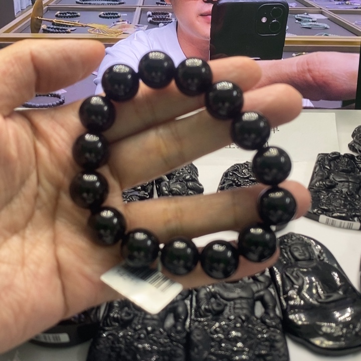 翡翠未镶嵌颈饰墨翠卡14左右手串071007