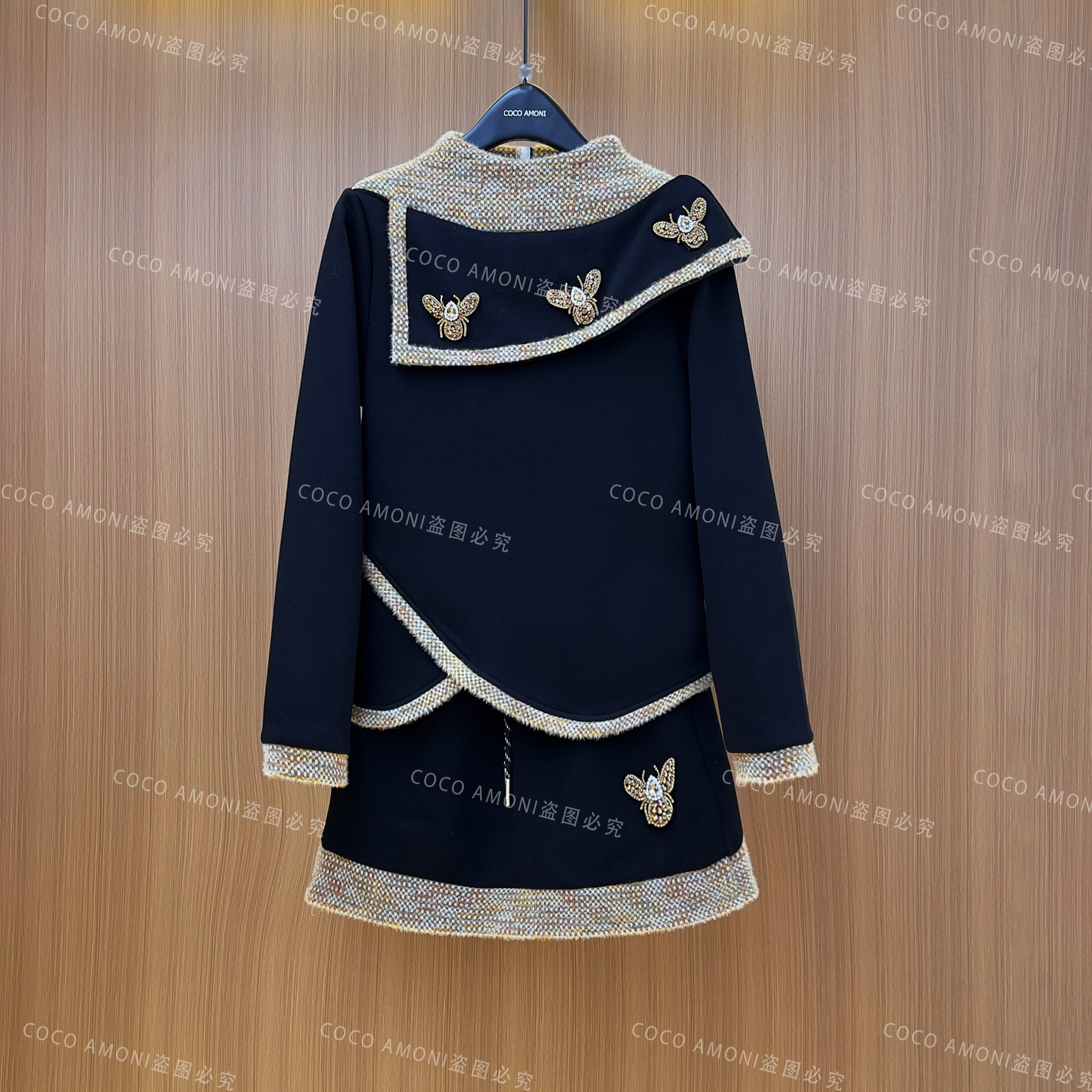 新款设计师百搭秋冬季时尚女装重工蝴蝶结减龄显瘦长袖套装ZC991