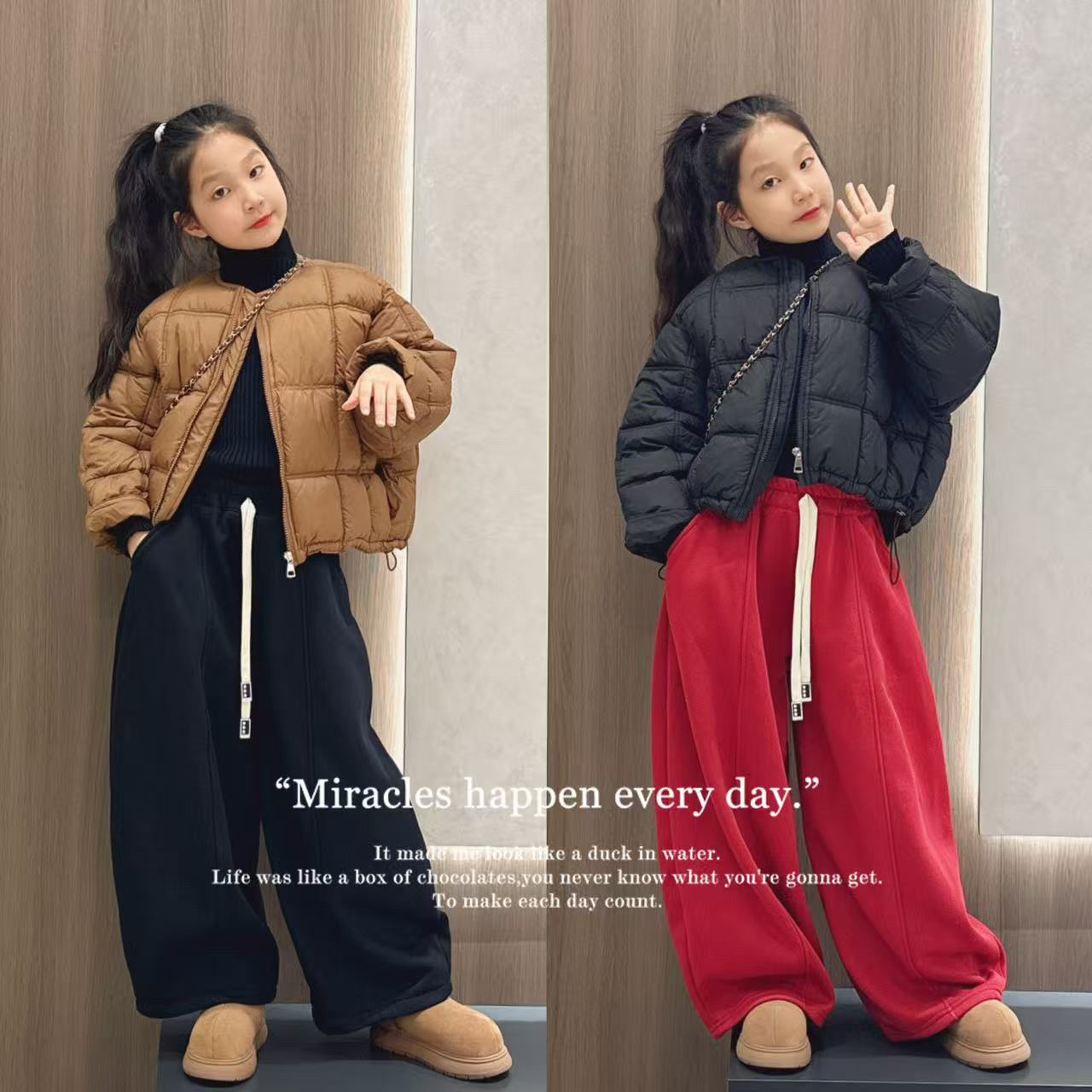 女童时尚短款棉服2025冬季新款韩版宽松加厚保暖面包服加绒卫裤