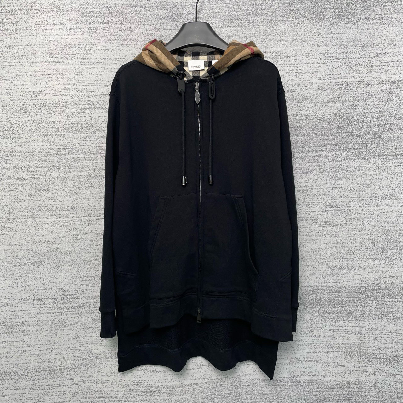 99新 BURBERRY/博柏利 宽松加长式下摆 格纹连帽夹克卫衣/尺码XXS