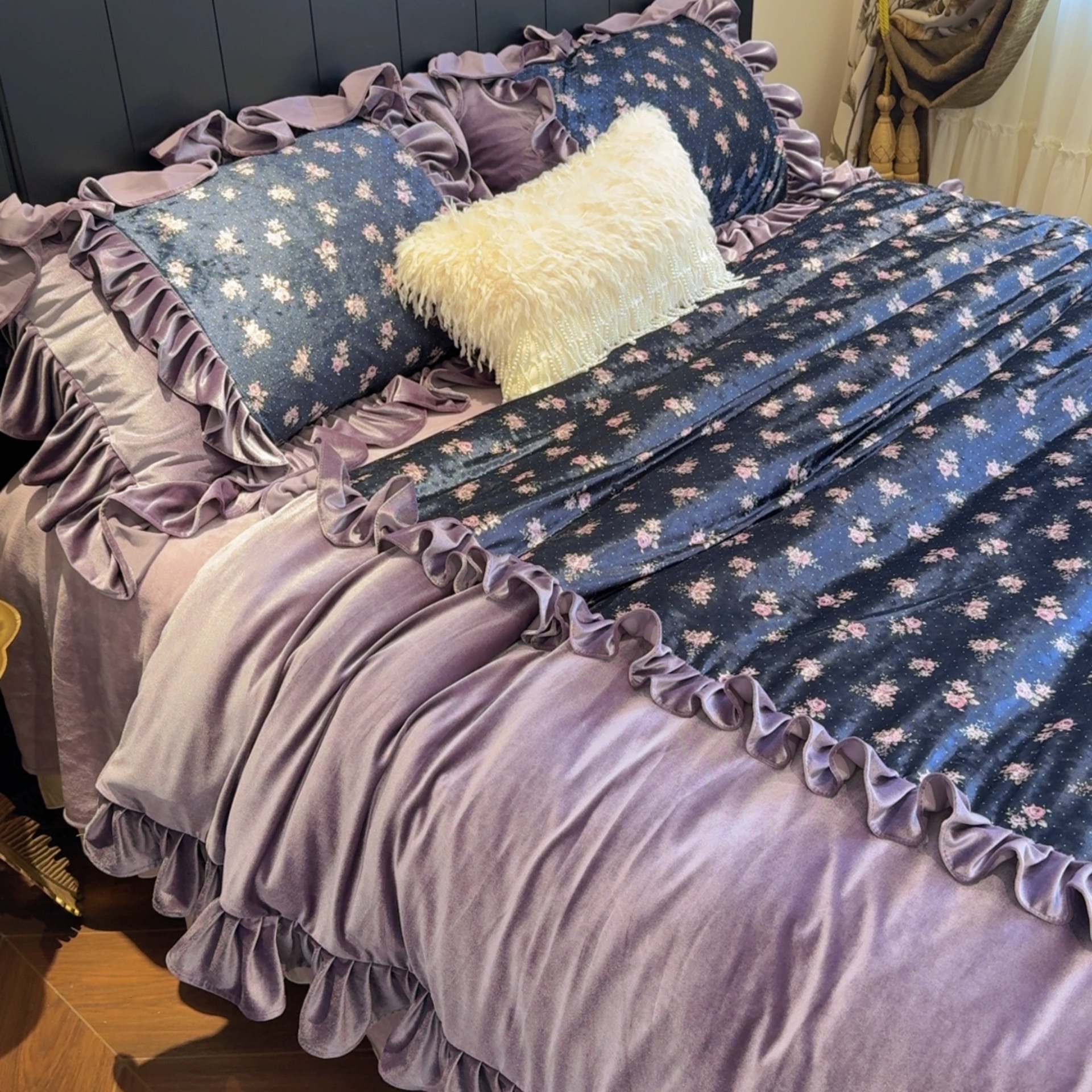 小冲冲【自在花野】法式复古小众金丝绒牛奶绒四件套秋冬款