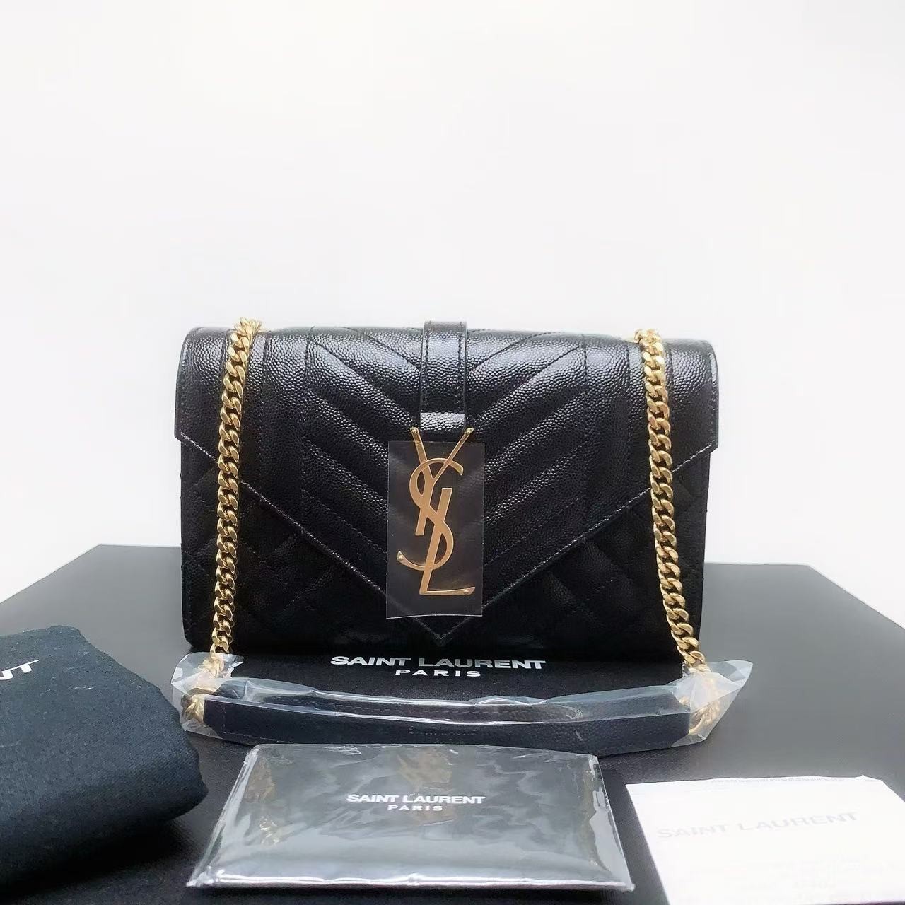 95新 YSL/圣罗兰 黑金信封包/非真假不退补不换