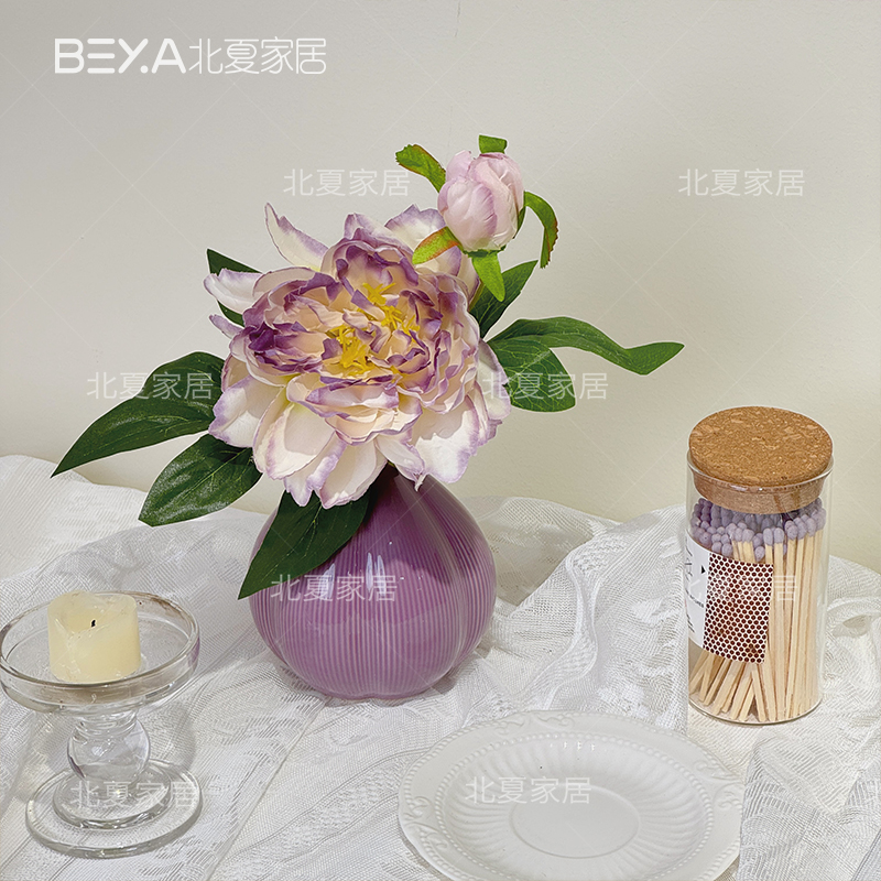 紫牡丹花仿真花客厅餐桌装饰床头柜高级摆件家居假花