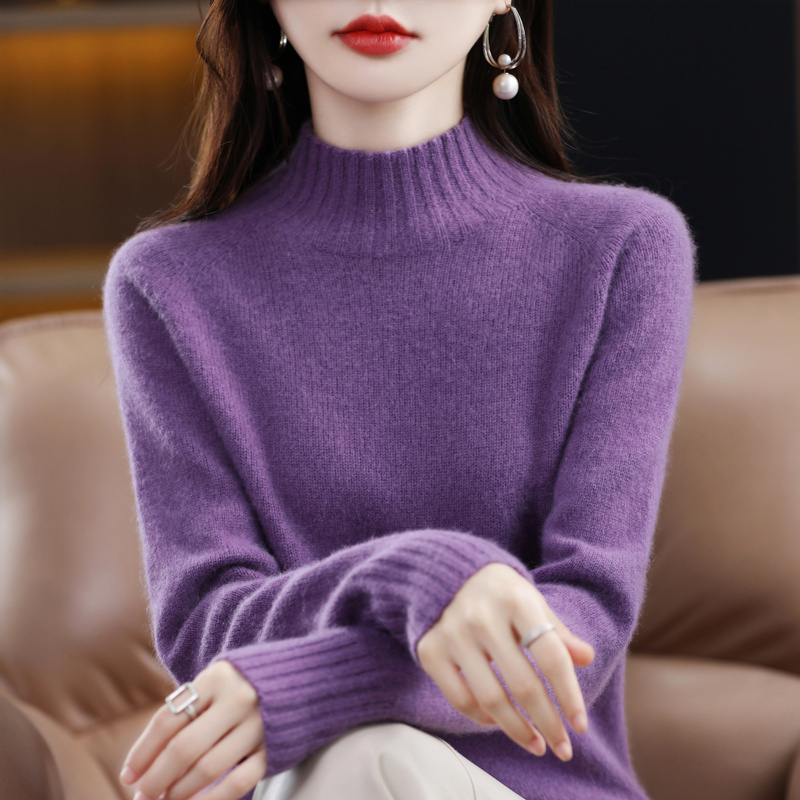 加厚一线成衣100纯羊毛衫无缝女半高领毛衣秋冬长袖宽松套头针织