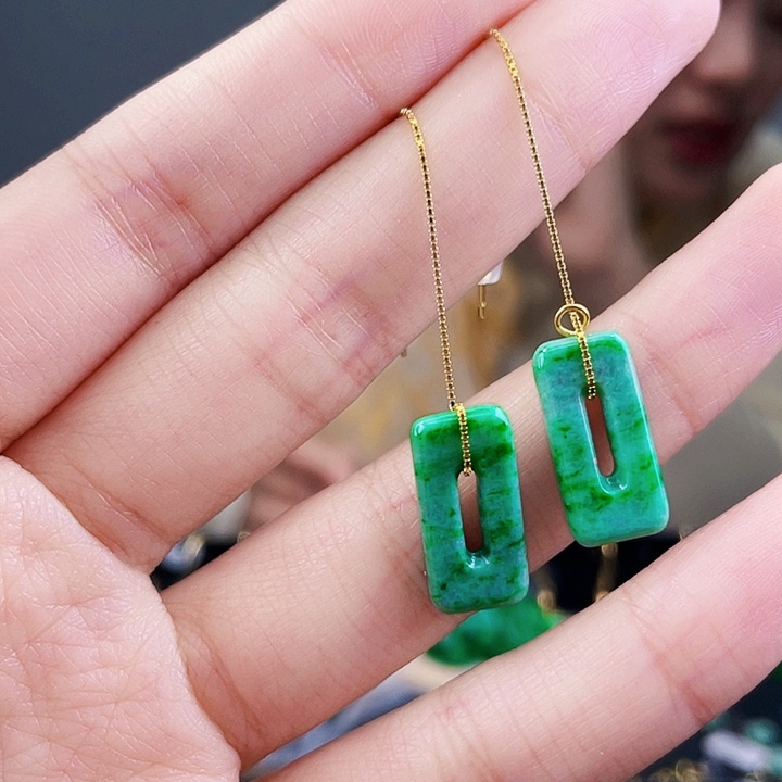 翡翠耳饰银S925镶嵌饰品