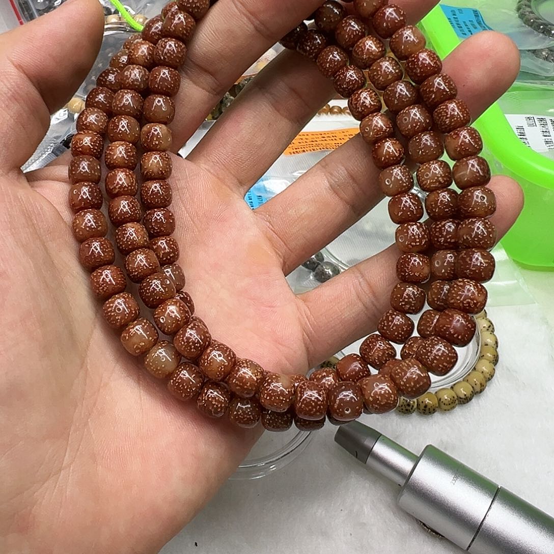 星月菩提手串15殿堂嗷嗷爆透粉冰玉华星月108-87