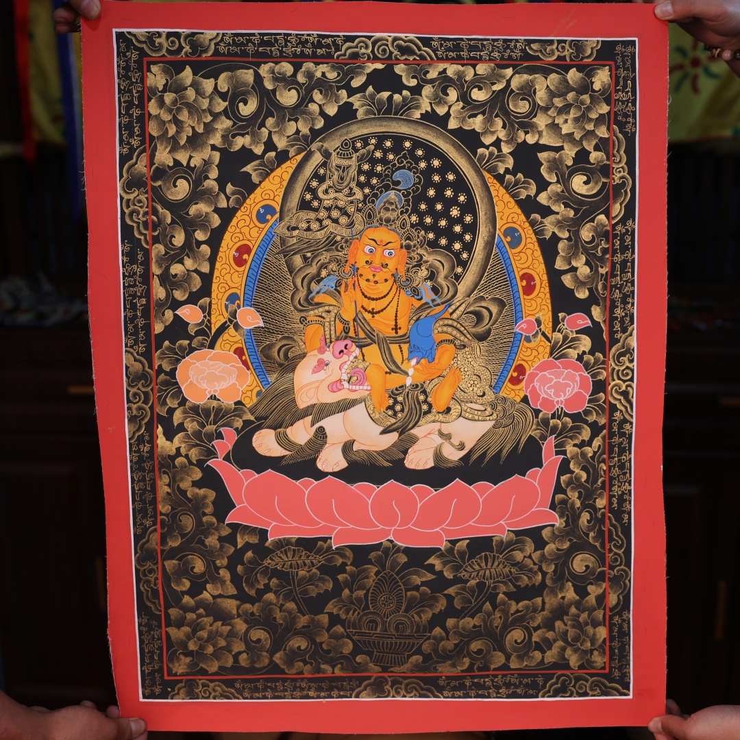 藏族唐卡 财宝天王 手绘 矿物颜料