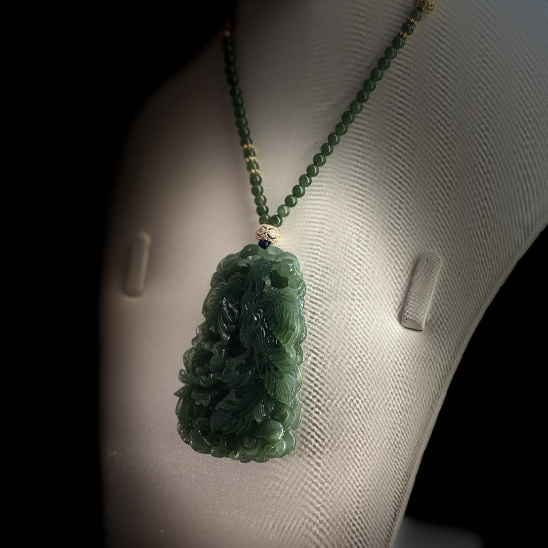 和田玉碧玉雕刻凤凰牌吊坠