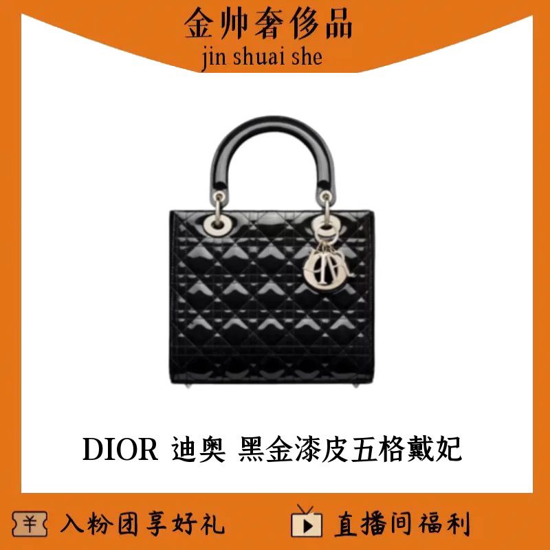 99新 DIOR/迪奥 黑金/五格/新款肩带/戴妃/漆皮/单肩包/B5217
