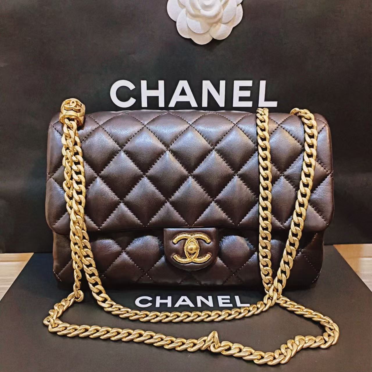 99新 Chanel/香奈儿 Chanel咖啡色金柱链条cf 25120019-01