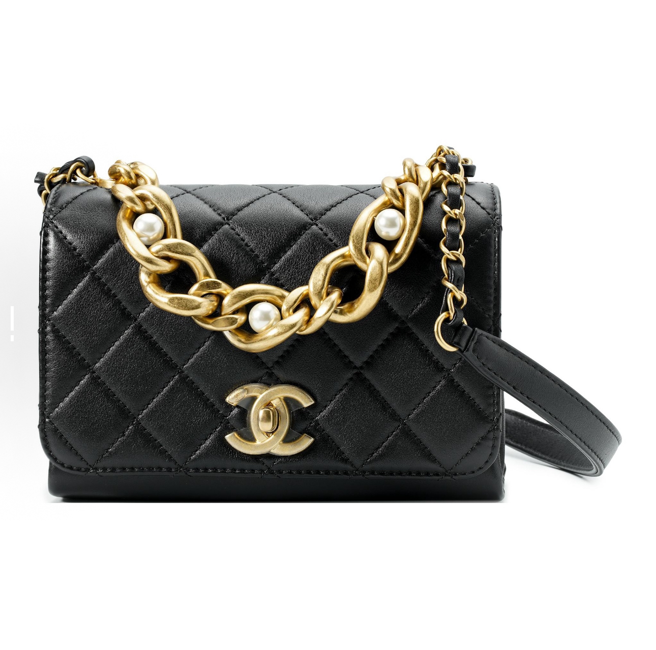 99新 Chanel/香奈儿 21A珍珠方胖子口盖包手提包芯片款