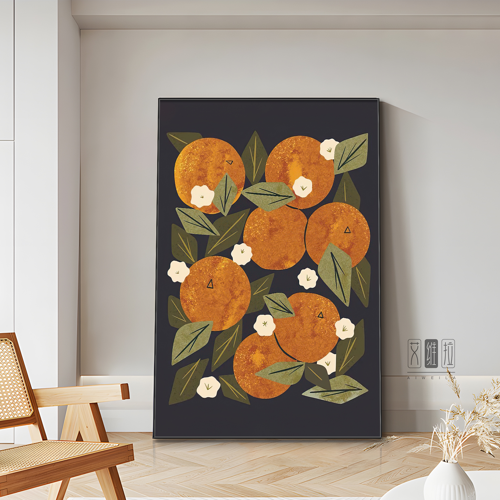 心想事成中古风装饰画治愈系沙发背景墙挂画美好寓意高级感抽象画