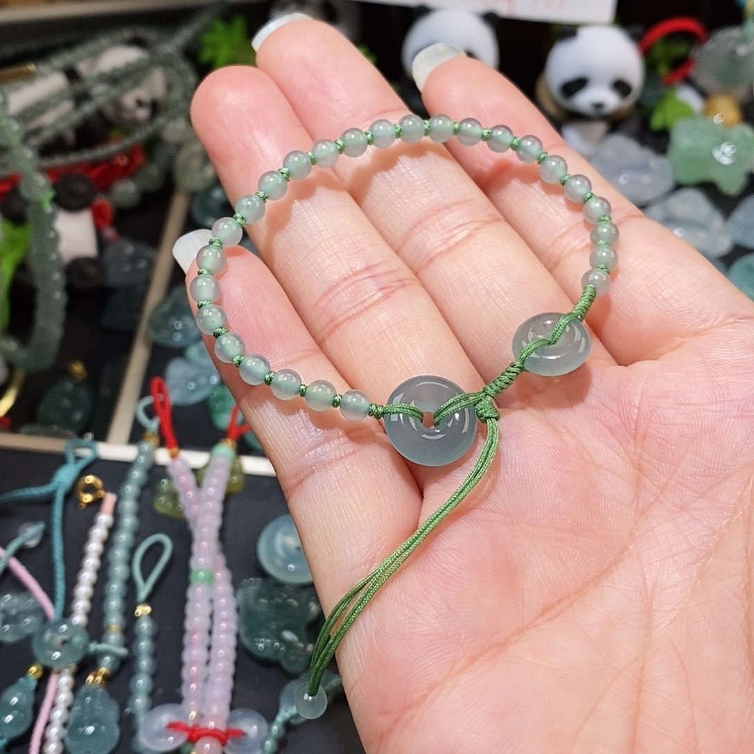 文***翡翠未镶嵌颈饰平安扣手链16可调节