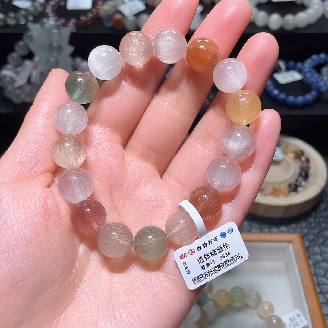 水晶手链未镶嵌兔毛手链，晶体通透