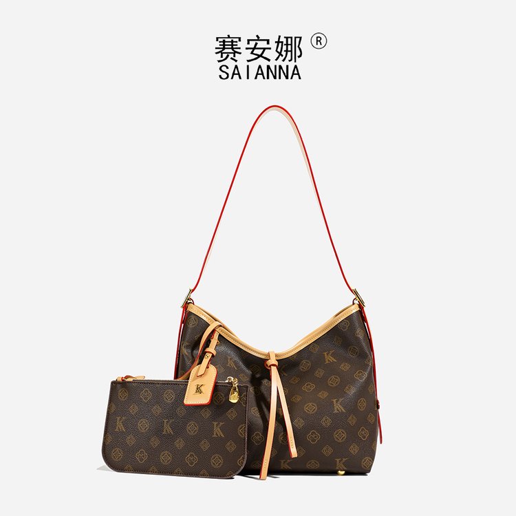 新款通勤包包女时尚大容量单肩包复古风托特包老花百搭休闲斜挎包