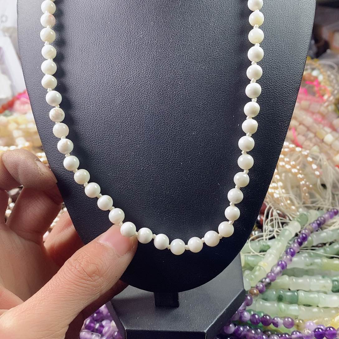 玛瑙/玉髓珠宝半成品银S925镶嵌一条天然卡6大白车贝壳项链