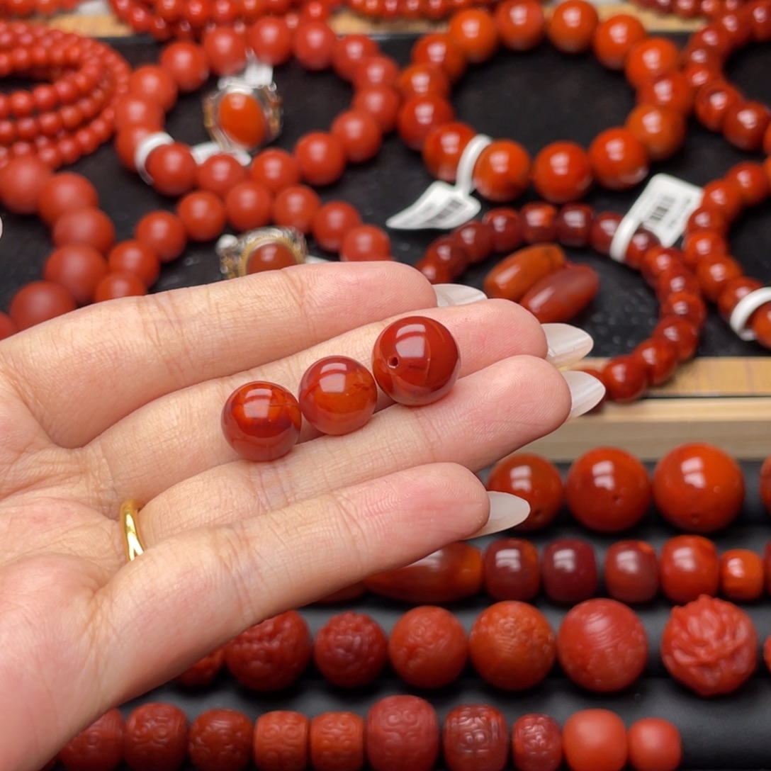 橙***号南红玛瑙未镶嵌手串Y配饰一套2