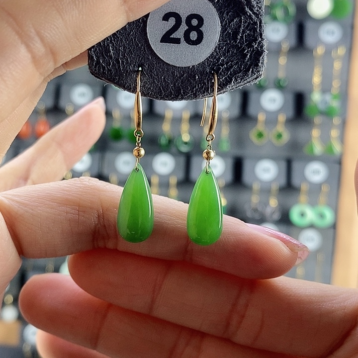 和田玉耳饰18K金镶嵌