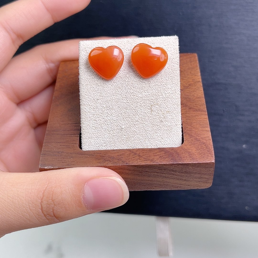 南红玛瑙未镶嵌手链保山柿子红爱心耳钉