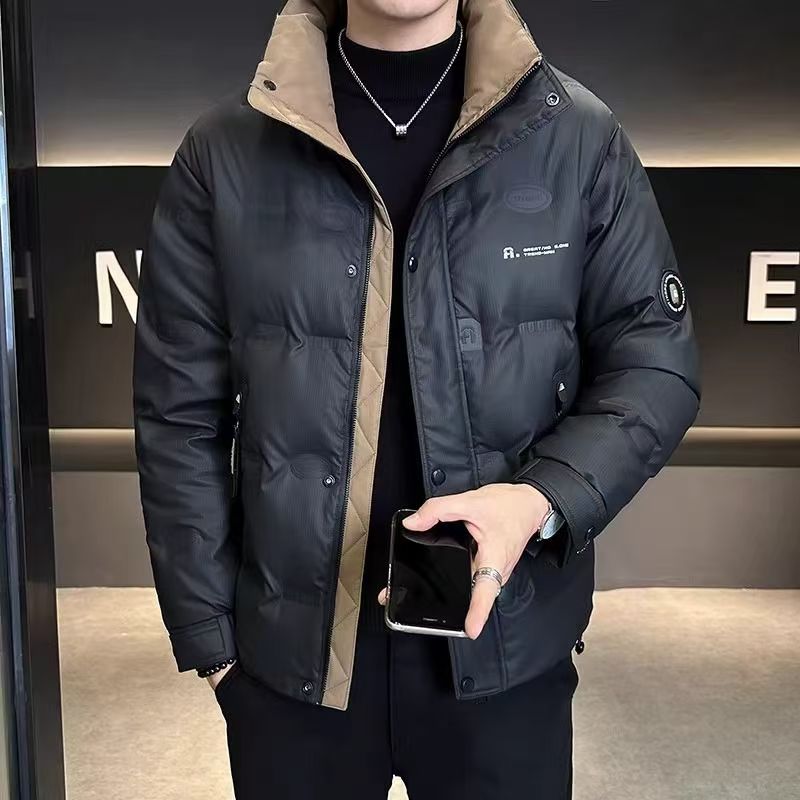 羽绒保暖免烫立领撞色痞帅风皮帅气立领轻薄男款鸭绒百搭休闲冬季