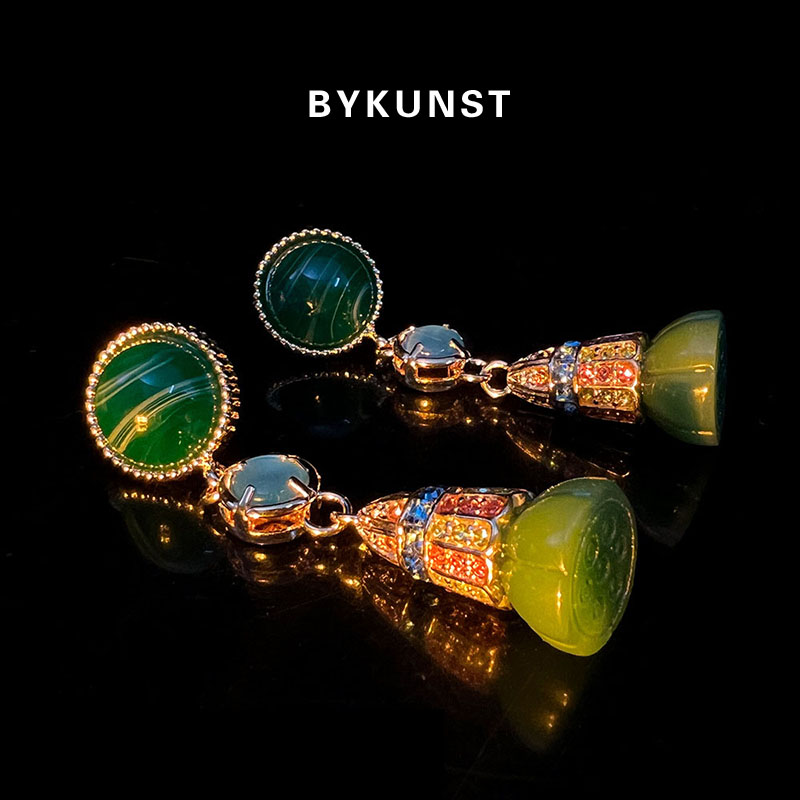 黄铜耳饰 尼日利亚风格绿色耳环复古水滴耳坠高级中古饰品【BY802】